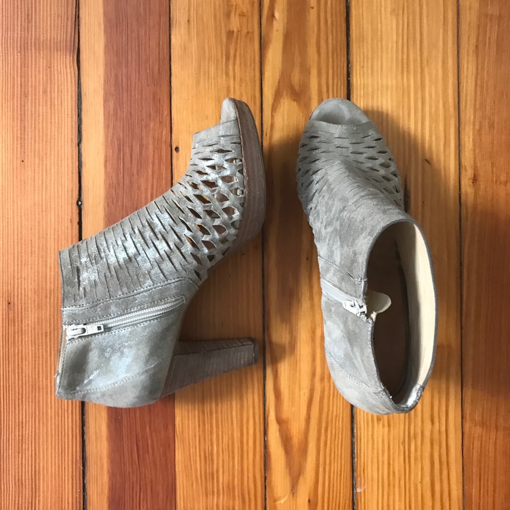 Paul Green Open Toe Metallic Leather Heel booties